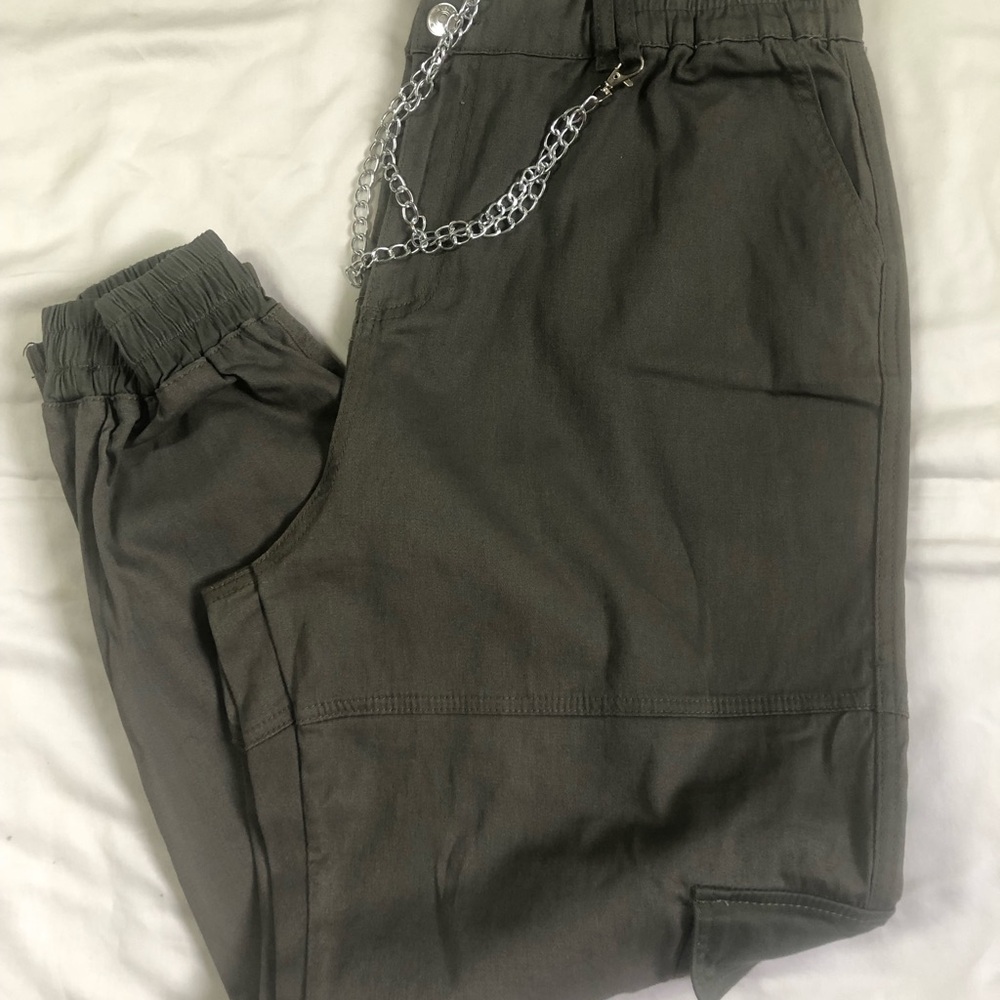 Stylish Olive Green Joggers with Chain Detail